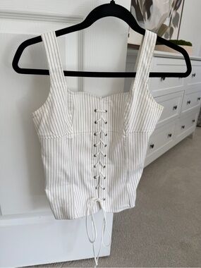 Zara White Pinstripe Lace-Up Corset Camisole